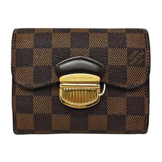 LOUIS VUITTON JOEY Brown Coated Canvas Checkered Wallet Golden hardware-(SKU)-959275247