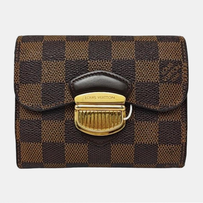LOUIS VUITTON JOEY Brown Coated Canvas Checkered Wallet Golden hardware-(SKU)-959275247