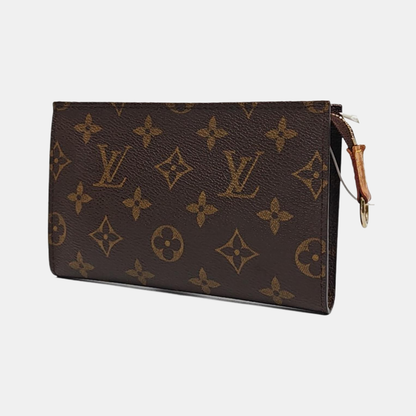 LOUIS VUITTON VOYAGE Brown Coated Canvas Monogram Cosmetic Bag Clutch Golden hardware-(SKU)-959441857