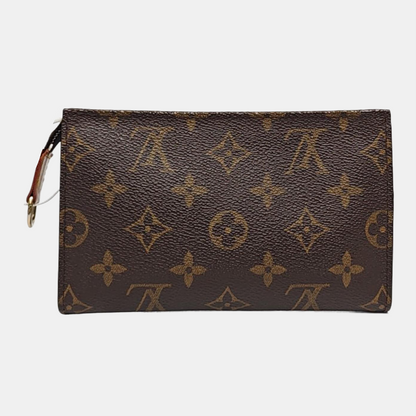 LOUIS VUITTON VOYAGE Brown Coated Canvas Monogram Cosmetic Bag Clutch Golden hardware-(SKU)-959441857