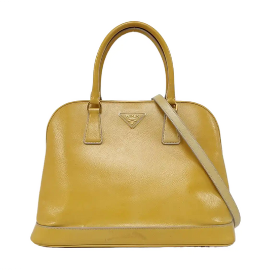 PRADA Promenade Yellow Cowhide Logo Monogram Crossbody Tote Bag Golden hardware Removable shoulder strap-(SKU)-959047479