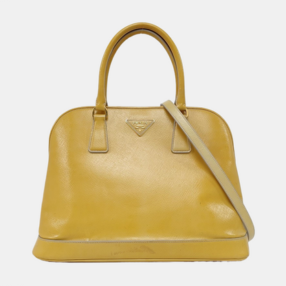 PRADA Promenade Yellow Cowhide Logo Monogram Crossbody Tote Bag Golden hardware Removable shoulder strap-(SKU)-959047479