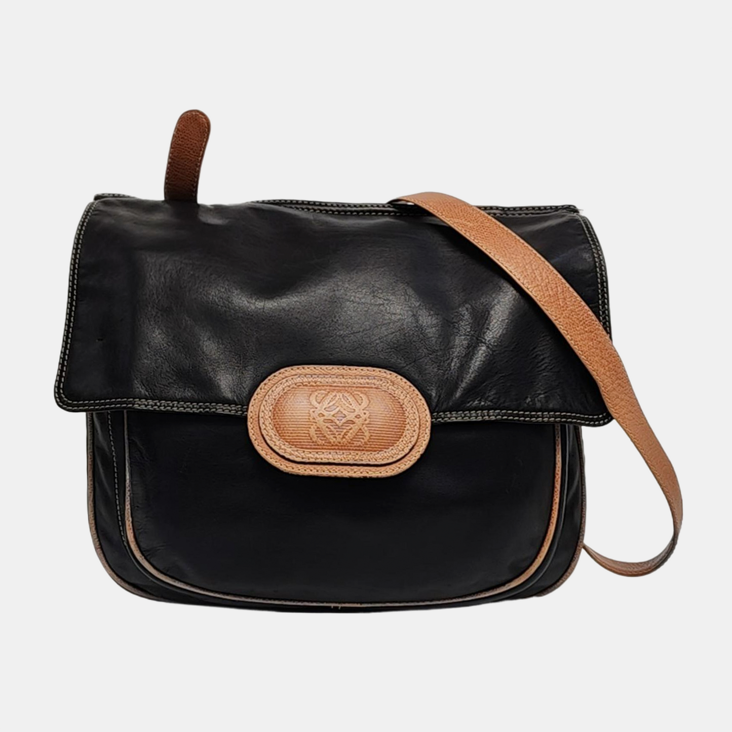 LOEWE Black Leather Embossed Single Shoulder Bag Ruthenium color hardware-(SKU)-959373391