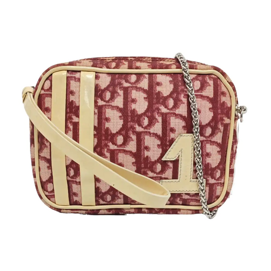 DIOR Camera Bag Burgundy Coated Canvas Monogrammed Handbag Handbag Golden Silver Hardware-(SKU)-959105471