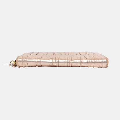 PRADA Rose Gold Sheepskin Quilted Wallet Golden hardware-(SKU)-959285692