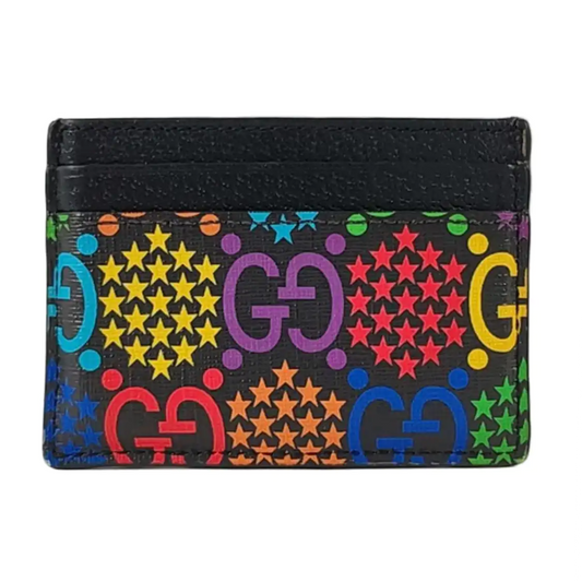 GUCCI Psychedelic Black Coated Canvas Monogrammed Printed Card Case-(SKU)-953235453