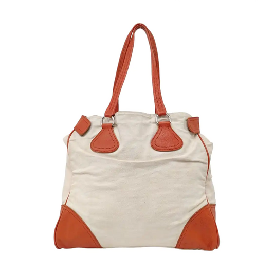 PRADA Tote bag White Canvas Single Shoulder Bag Silver Hardware-(SKU)-959232457