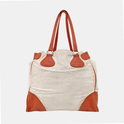 PRADA Tote bag White Canvas Single Shoulder Bag Silver Hardware-(SKU)-959232457