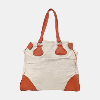 PRADA Tote bag White Canvas Single Shoulder Bag Silver Hardware-(SKU)-959232457