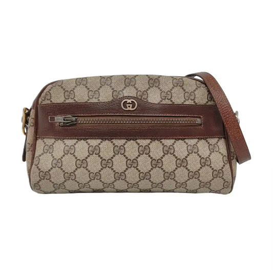 GUCCI Sherry Khaki Coated Canvas Monogram Flower Shoulder Bag Crossbody Silver Ruthenium Hardware Removable shoulder strap-(SKU)-959364855