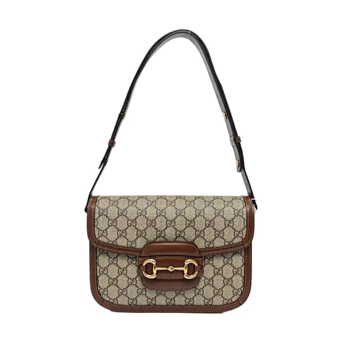 GUCCI Horsebit 1955 Small Size Beige Coated Canvas Monogram Horsebit Saddle Bag Crossbody Bag Shoulder Bag Gold Hardware-(SKU)-958962593