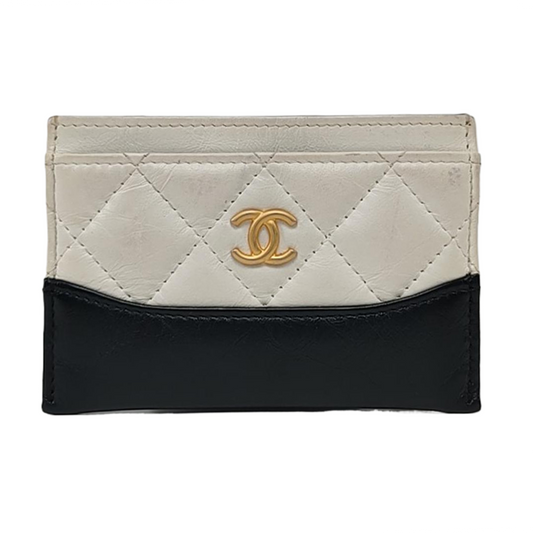 CHANEL GABRIELLE White Cowhide Diamond Pattern Card Wallet Golden hardware 25nan-(SKU)-959022571
