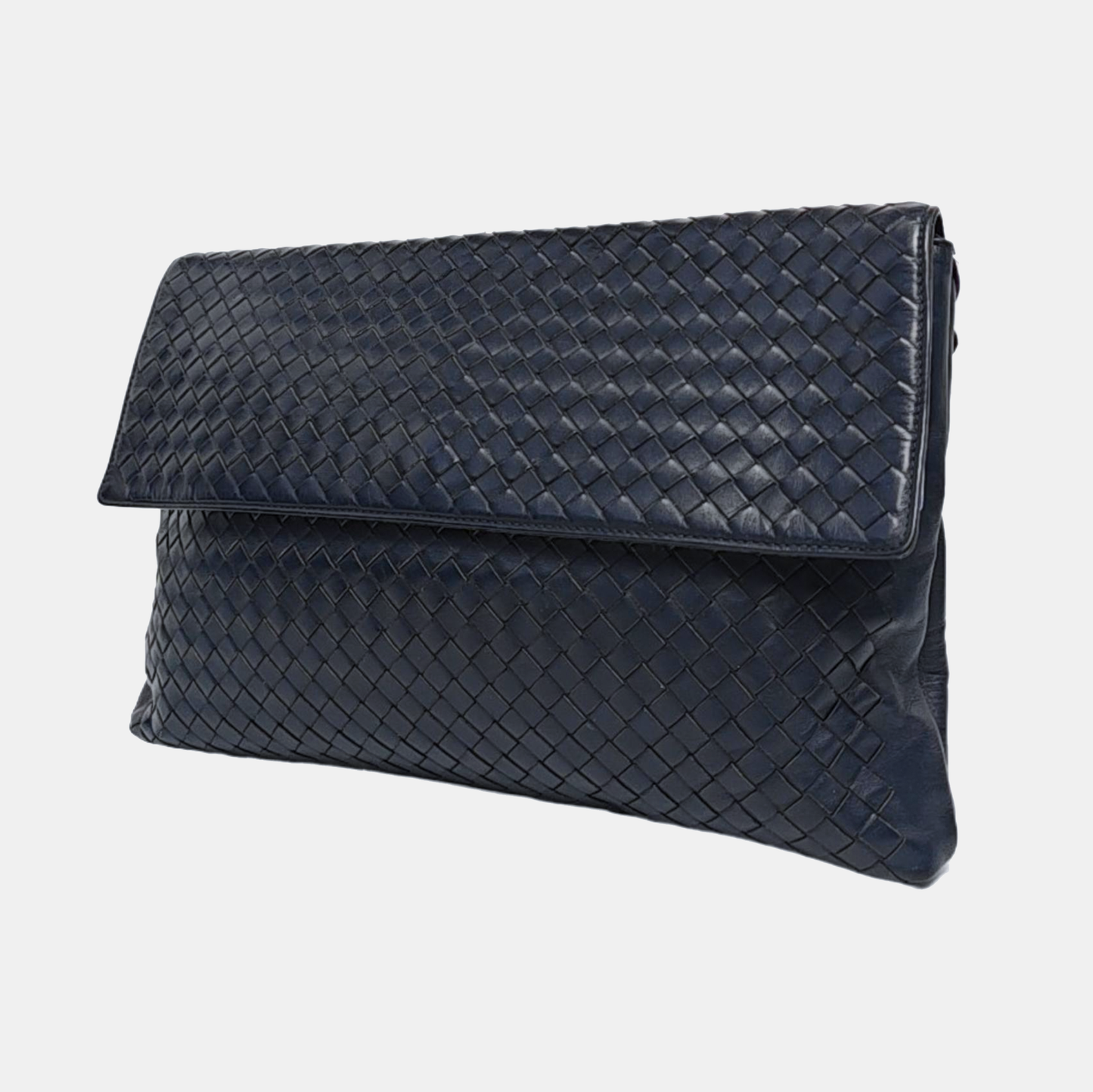 BOTTEGA VENETA Navy Blue Cowhide Leather Woven Handbag Ruthenium color hardware-(SKU)-959306334