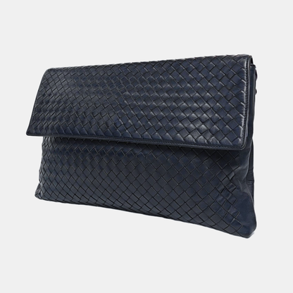 BOTTEGA VENETA Navy Blue Cowhide Leather Woven Handbag Ruthenium color hardware-(SKU)-959306334