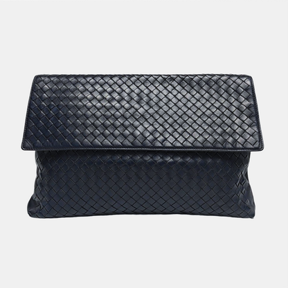BOTTEGA VENETA Navy Blue Cowhide Leather Woven Handbag Ruthenium color hardware-(SKU)-959306334