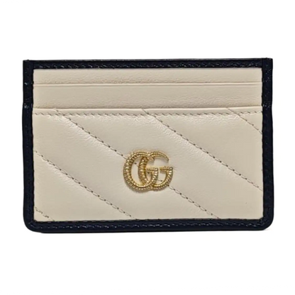 GUCCI GG Marmont White Leather Quilted Stripe Wallet Golden hardware Complete Accessories-(SKU)-959184905