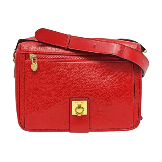 CELINE Red Leather Crossbody Bag Golden hardware-(SKU)-959494313
