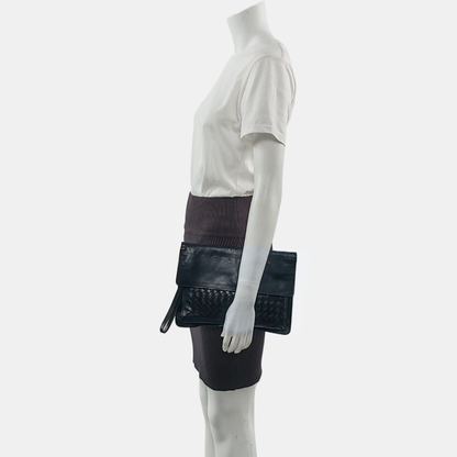 BOTTEGA VENETA Tote bag Black Calf Leather Woven Clutch-(SKU)-959302630