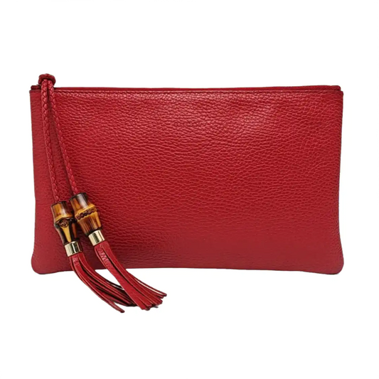 GUCCI Bamboo 1947 Red Cowhide Fringe Clutch Golden hardware-(SKU)-959429873