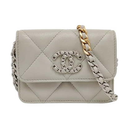CHANEL CHANEL 19 Small Size Light Gray Lamb Calfskin Quilted Chevron Crossbody Shoulder Bag Gold Silver Rhodium Plated Hardware 31 Clasp Complete Accessories-(SKU)-959482511