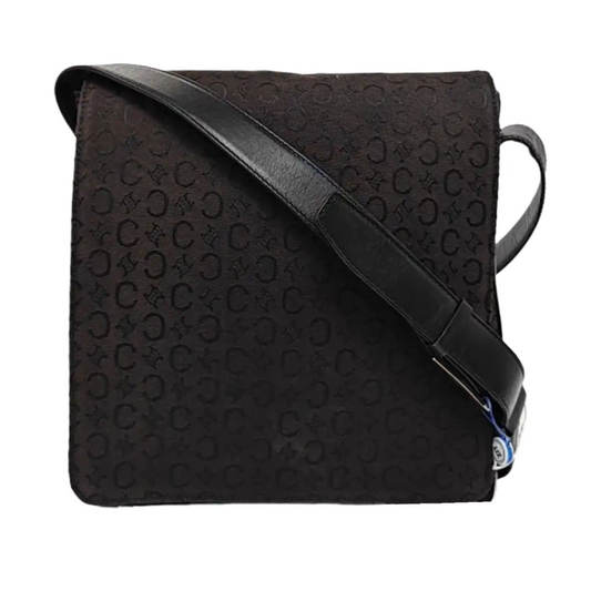CELINE Black Fabric Quilted Crossbody Bag Silver Hardware-(SKU)-959495056