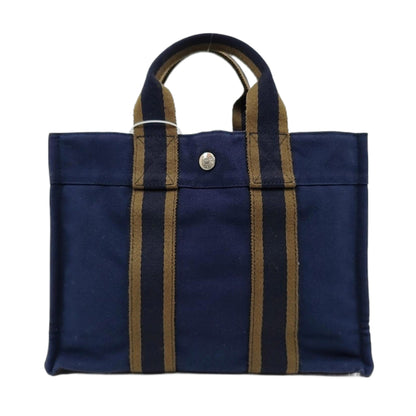 HERMÈS Fourre Tout Small size Midnight Blue Canvas Tote Bag Silver Hardware-(SKU)-959372597