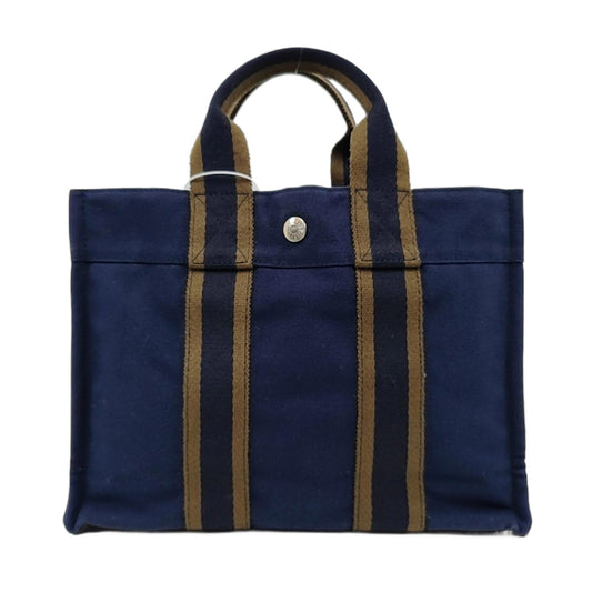 HERMÈS Fourre Tout Small size Midnight Blue Canvas Tote Bag Silver Hardware-(SKU)-959372597