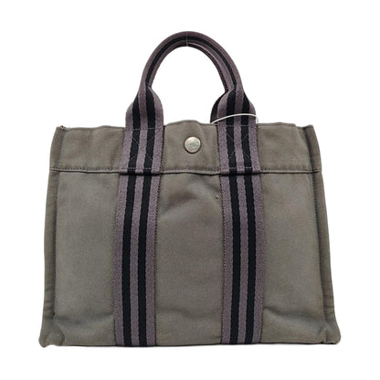 HERMÈS Fourre Tout Cumulonimbus Gray Canvas Handbag Silver Hardware-(SKU)-959372651