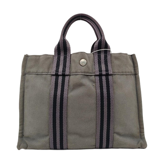 HERMÈS Fourre Tout Cumulonimbus Gray Canvas Handbag Silver Hardware-(SKU)-959372651