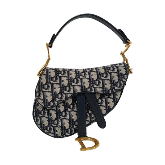 DIOR Saddle Mini Blue Canvas Monogram Saddle Bag Crossbody Bag Single Shoulder Bag Gold Hardware Removable Strap-(SKU)-959394483