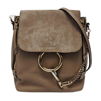 Chloé Faye Gray cowhide backpack Golden hardware shoulder straps-(SKU)-959392600