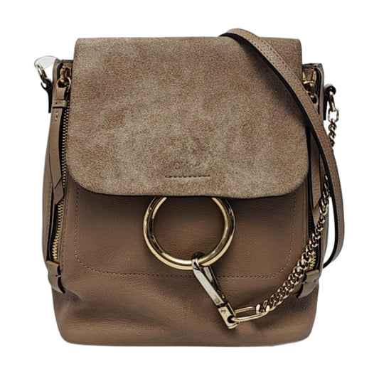 Chloé Faye Gray cowhide backpack Golden hardware shoulder straps-(SKU)-959392600