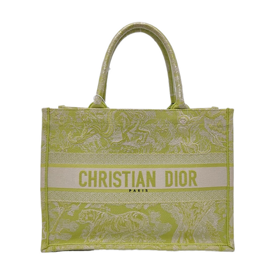 DIOR Book Tote Medium Yellow Fabric Embroidered Handbag-(SKU)-959513521