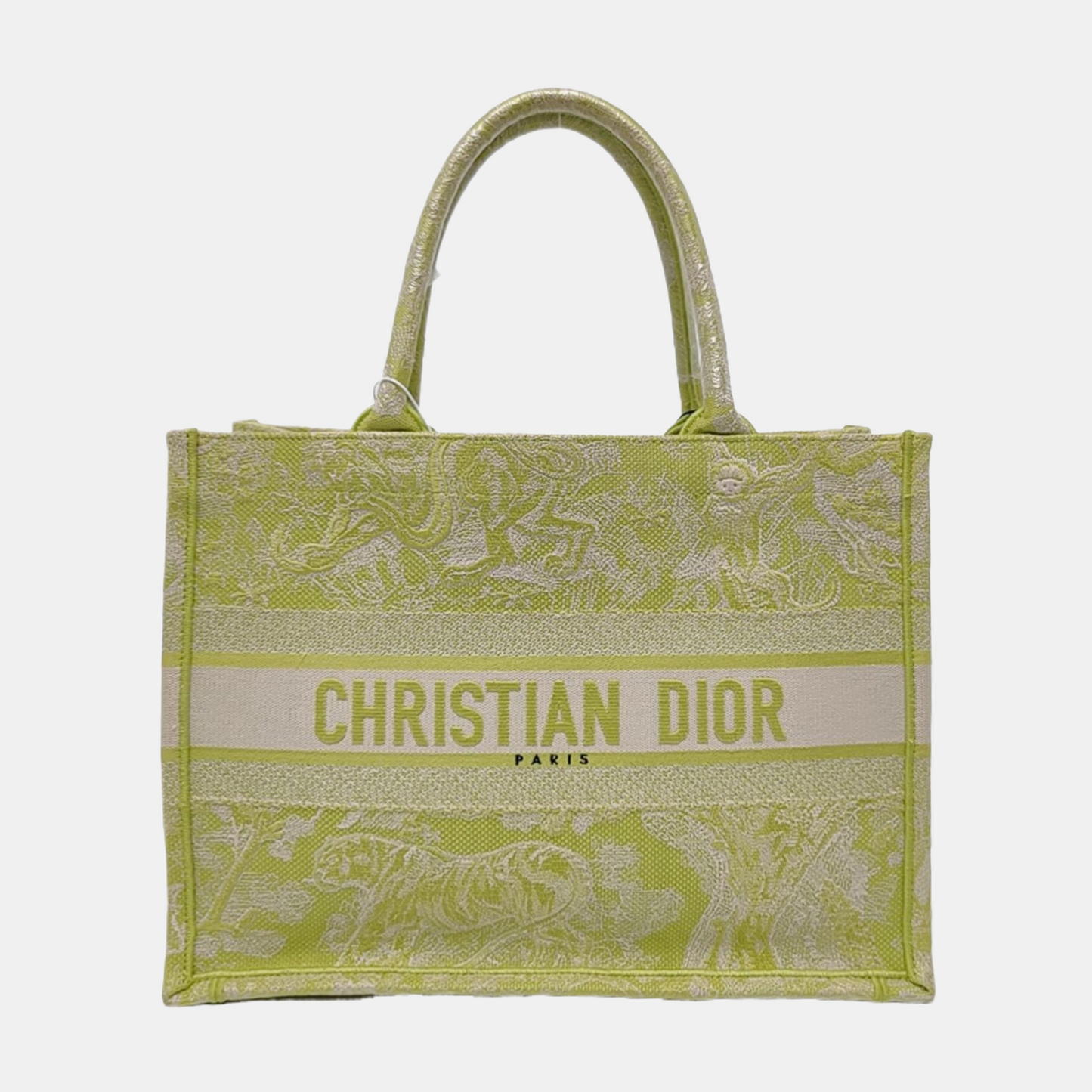 DIOR Book Tote Medium Yellow Fabric Embroidered Handbag-(SKU)-959513521