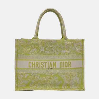 DIOR Book Tote Medium Yellow Fabric Embroidered Handbag-(SKU)-959513521