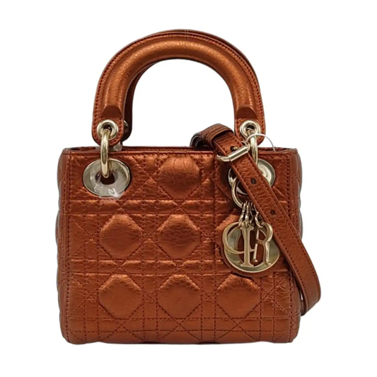 DIOR Lady Dior Mini Brick Red Calfskin Quilted Grained Three Compartment Shoulder Bag Crossbody Bag Tote Bag Gold Hardware Removable Strap-(SKU)-959613888