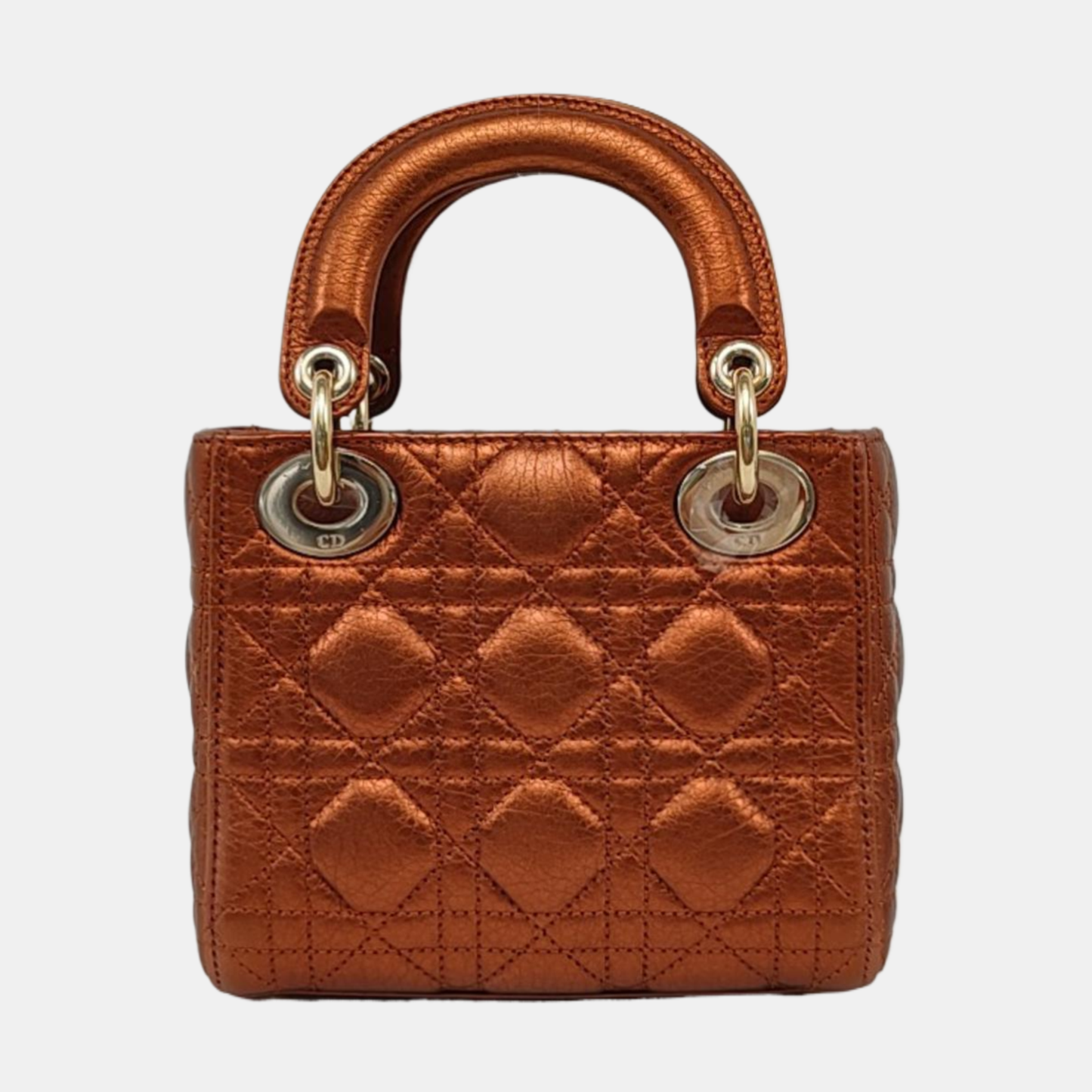 DIOR Lady Dior Mini Brick Red Calfskin Quilted Grained Three Compartment Shoulder Bag Crossbody Bag Tote Bag Gold Hardware Removable Strap-(SKU)-959613888