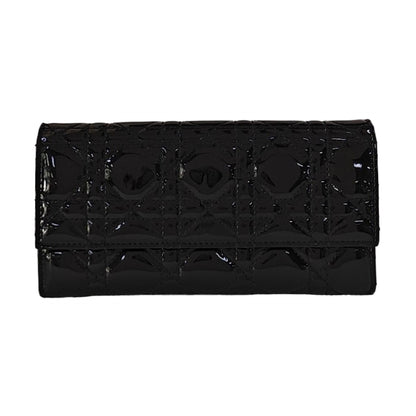 DIOR Lady Dior Black patent leather cannage quilted wallet Silver Hardware-(SKU)-959523317