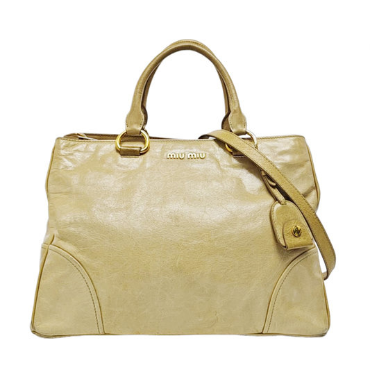Miu Miu Tote bag Yellow Cowhide Single Shoulder Handbag Crossbody Bag Golden hardware Removable shoulder strap-(SKU)-958319831