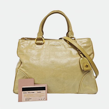 Miu Miu Tote bag Yellow Cowhide Single Shoulder Handbag Crossbody Bag Golden hardware Removable shoulder strap-(SKU)-958319831