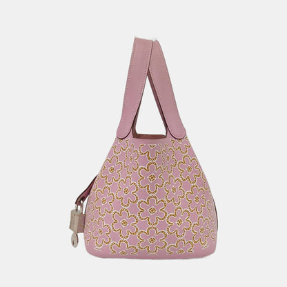 HERMÈS Picotin Lock 12 Mallow Purple Swift Leather Basket Handbag with Silver Hardware and U Engraving Complete Accessories-(SKU)-959655023