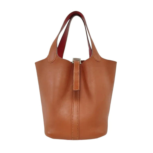 HERMÈS Picotin 18 Maple Brown Calfskin Handbag Silver Hardware 🄷 Engraving-(SKU)-959654891