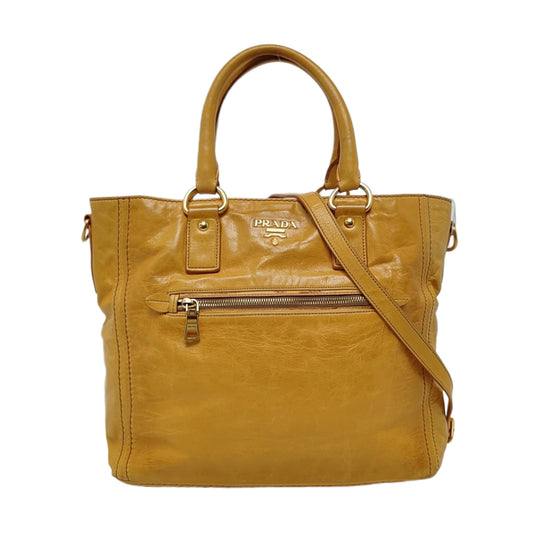 PRADA Tote bag Yellow Leather Crossbody Bag Golden hardware Removable shoulder strap-(SKU)-959736283