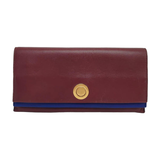 CELINE Burgundy Calfskin Leather Wallet Golden hardware-(SKU)-959515979