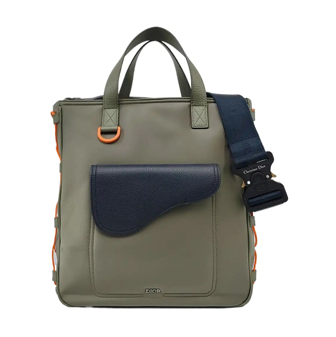 DIOR Dior And Sacal Green Nylon Saddle Bag Single Shoulder Bag Gray Hardware Removable Strap-(SKU)-959664261