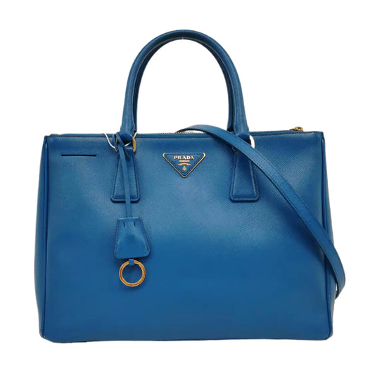 PRADA Galleria Large size Dark Blue Cowhide Logo Crosshatch Killer Bag Single Shoulder Bag Golden hardware Removable shoulder strap-(SKU)-959580601