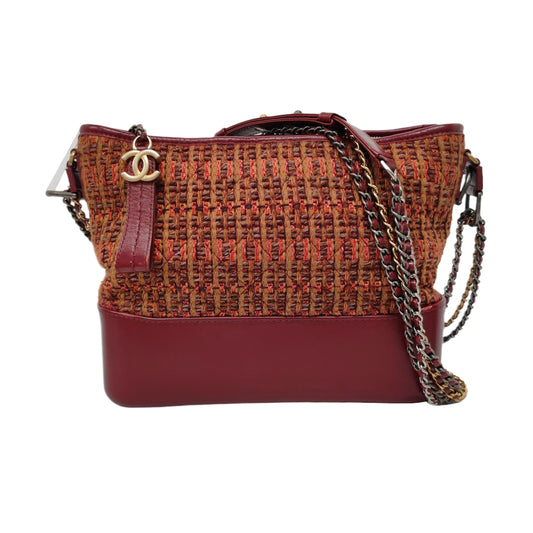 CHANEL GABRIELLE Medium Size Red Tweed Bag Shoulder Bag Crossbody Bag Golden Silver Ruthenium Hardware 25 Opening Removable Strap-(SKU)-959578060