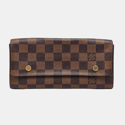 LOUIS VUITTON GRAPHITE LONG Brown Coated Canvas Checkered Wallet Golden hardware-(SKU)-959718998