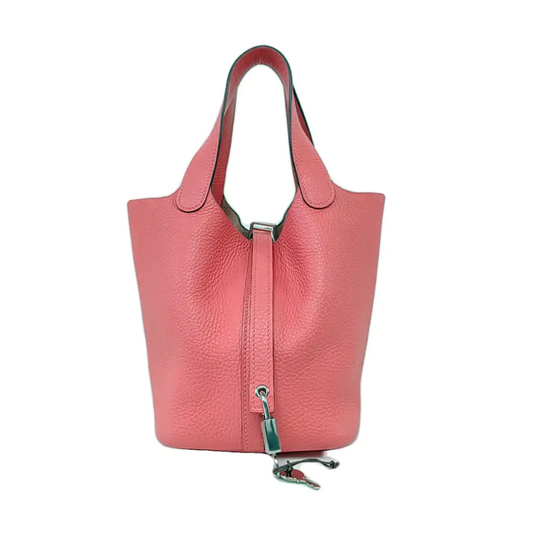 HERMÈS Picotin Lock 18 Lipstick Pink Clemence Leather Market Basket Tote Bag with Silver Hardware A-(SKU)-959918692