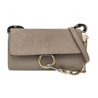 Chloé Faye Gray Cowhide Crossbody Single Shoulder Bag Golden Silver Hardware Removable shoulder strap-(SKU)-959793596